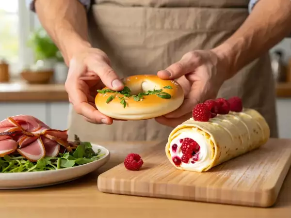 Napi menü, 2026. július 11.: házi szárított kacsamell, friss vegetáriánus bagel és fehér csokoládé málna crêpe log