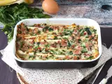 Recept Mi a teendő a tortillákkal sonka, spenót és mozzarella gratinált ráncos torta stílusban
