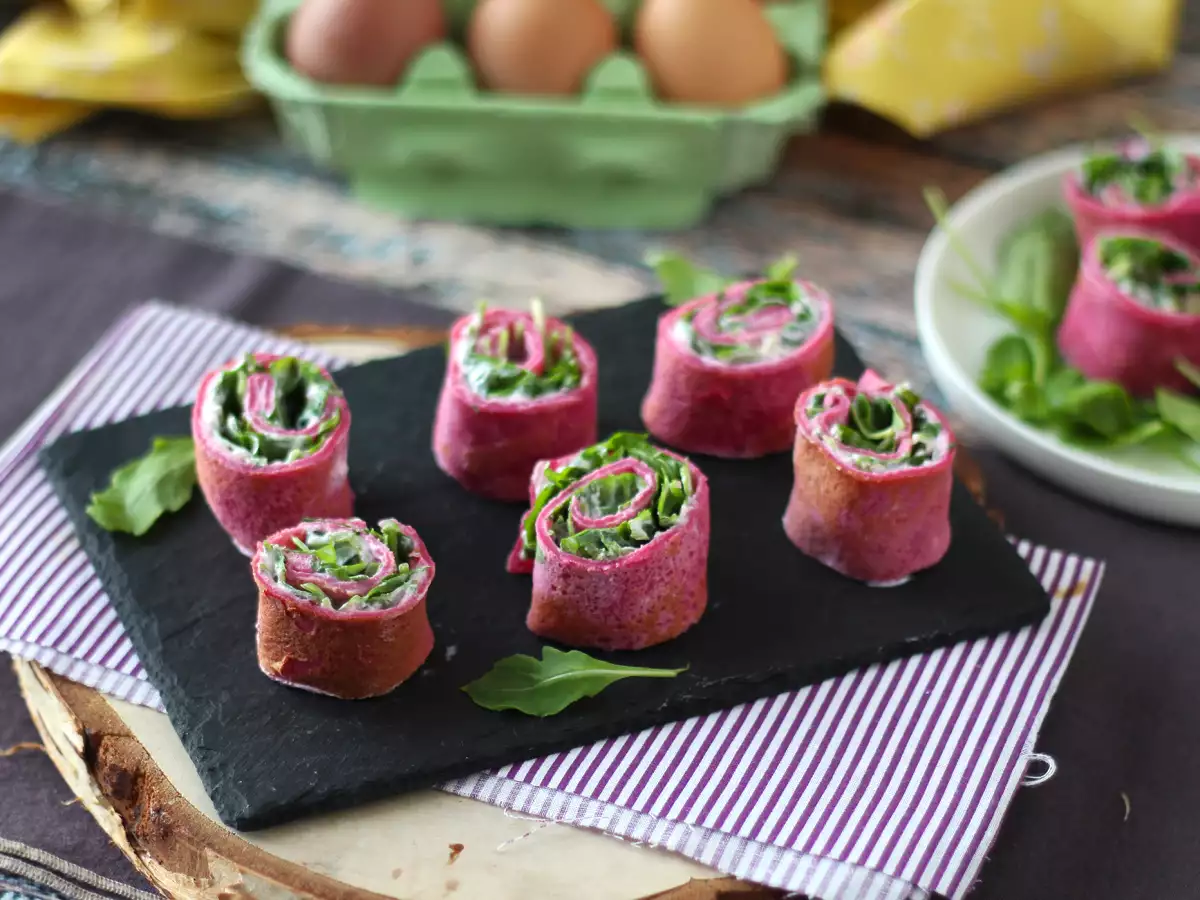Recept Cékla-krépa tekercsek ricottával és rukkolával