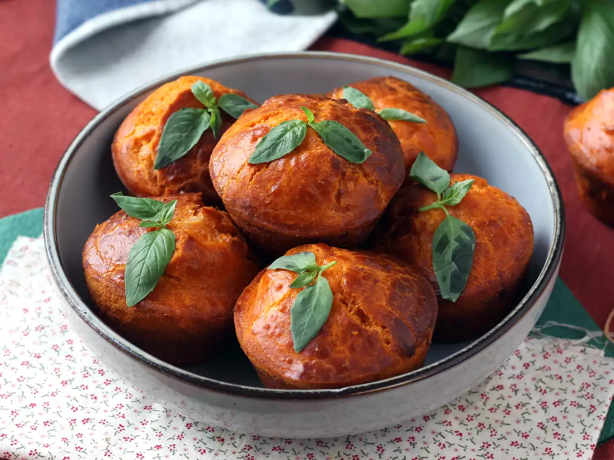 Recept Paradicsomos muffinok olvadó mozzarella szívvel