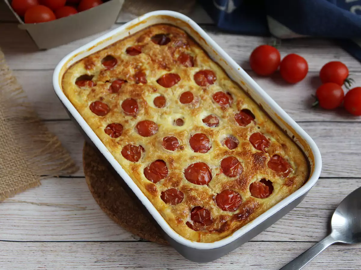 Recept Sós clafoutis cseresznyeparadicsommal és tonhallal