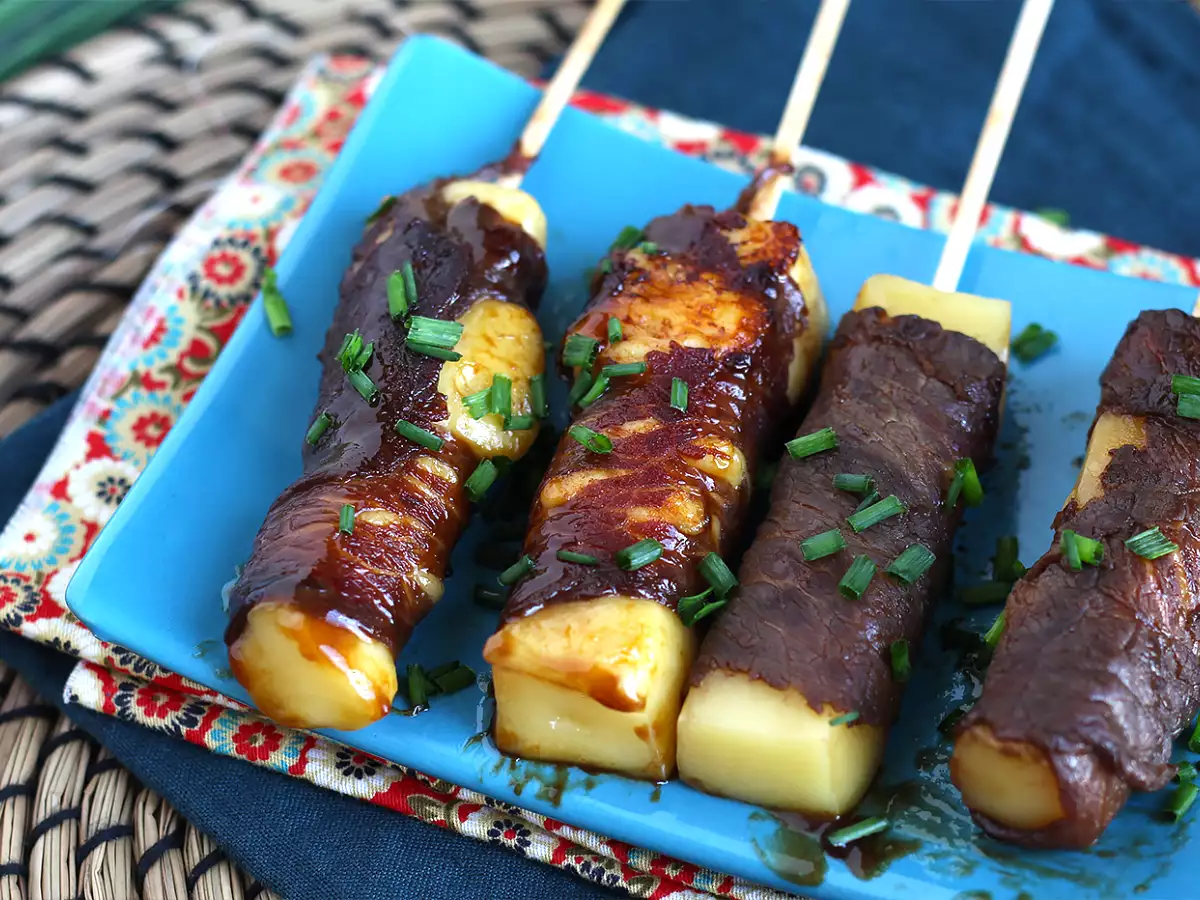 Recept Yakitori marhahús kebab sajttal
