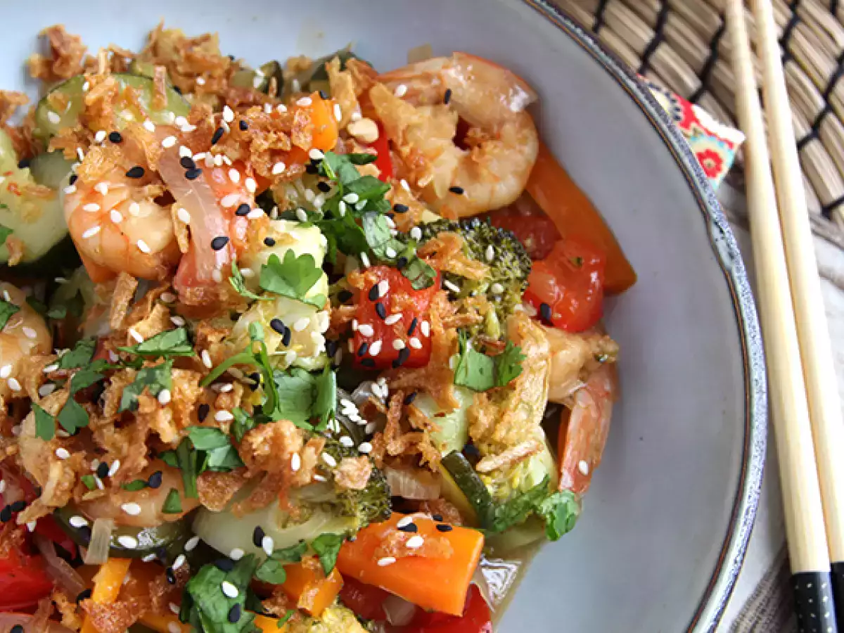 Recept Zöldséges wok garnélarákkal