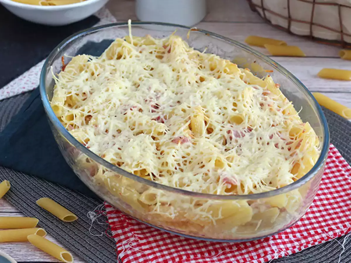 Recept Sonkás-sajtos tésztagratin