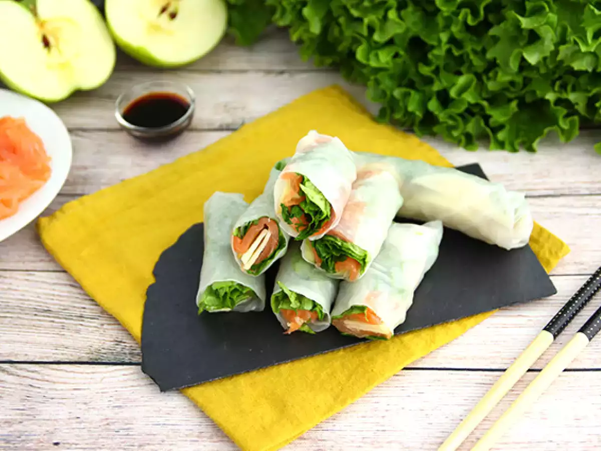 Recept Tavaszi tekercsek füstölt lazaccal és almával