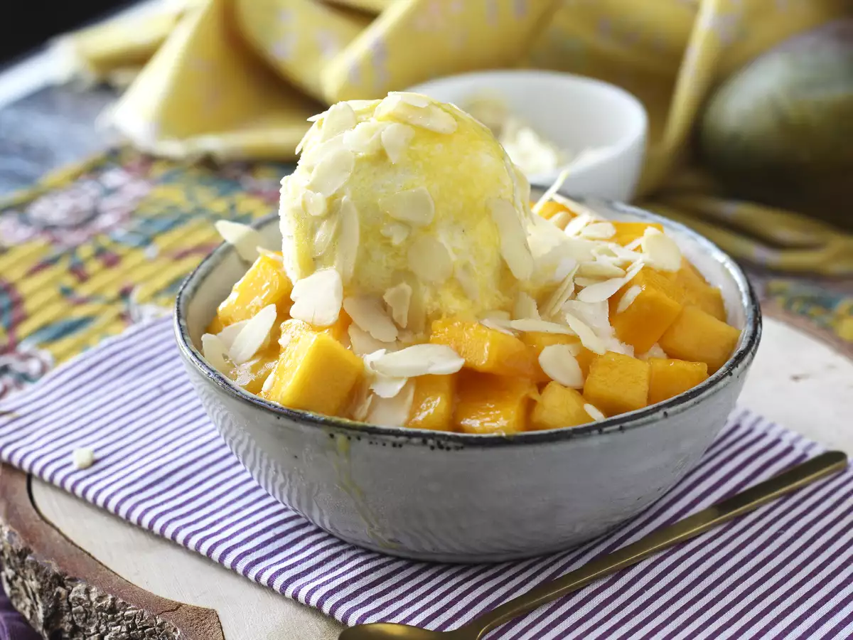 Recept Mangó bingsu, a finom koreai desszert mangóval, amely világszerte népszerű