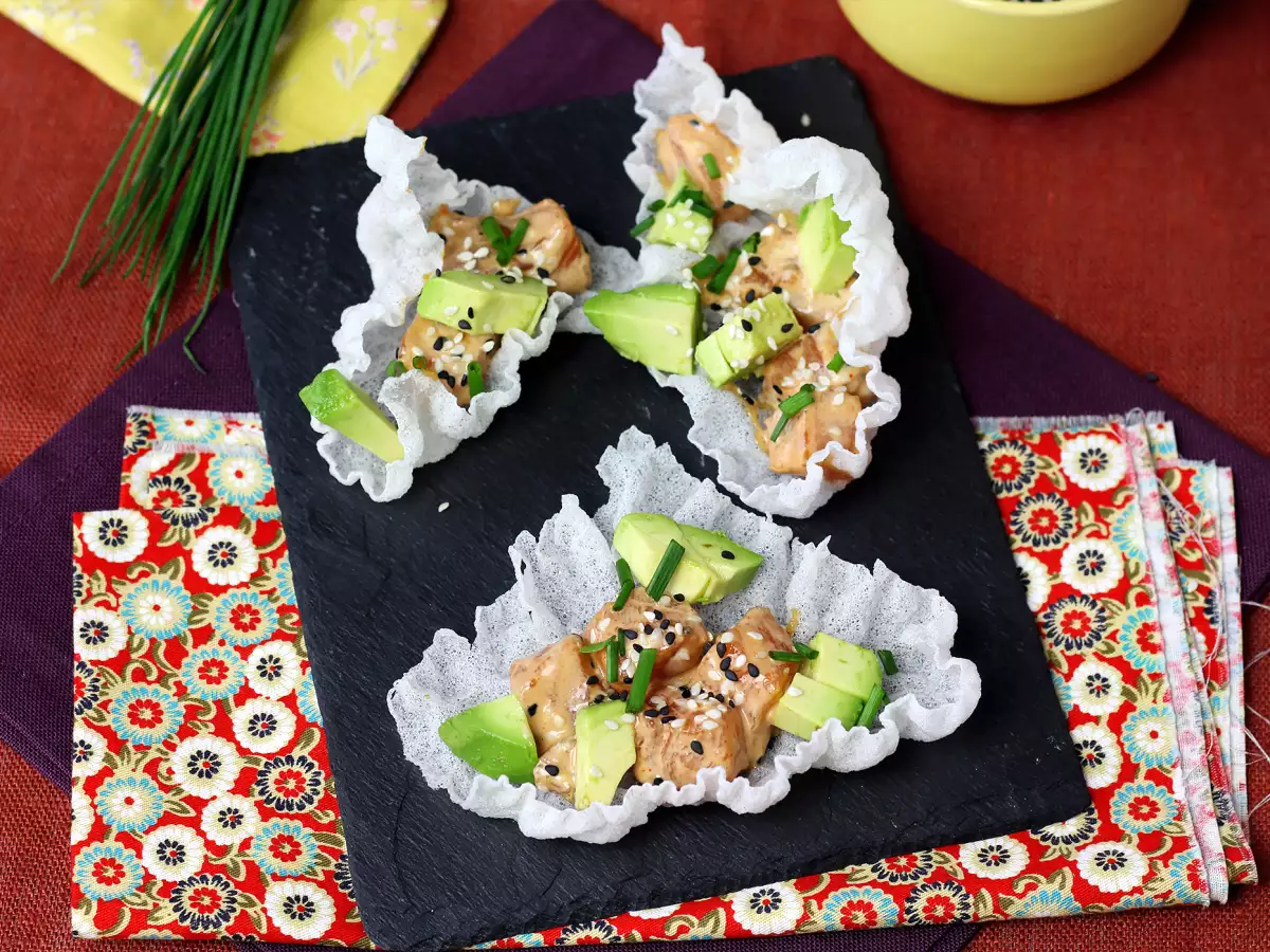 Ázsiai taco: lazactatár rizses chipsben - fotó 3