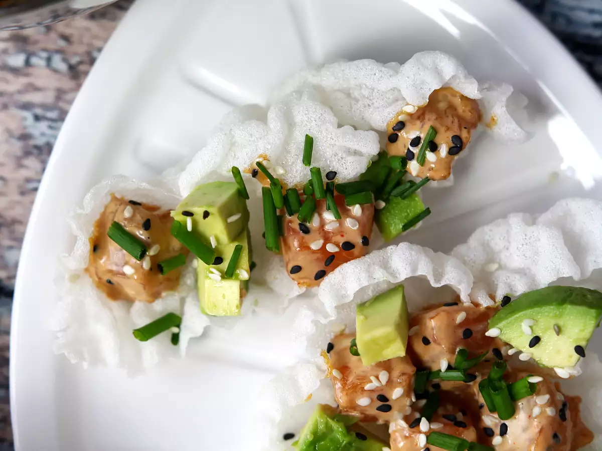Ázsiai taco: lazactatár rizses chipsben - fotó 4