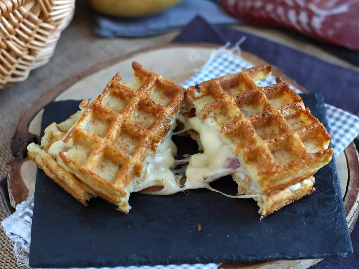 Burgonyás gofri szendvics raclette-vel, a végső kényelmi étel - fotó 4