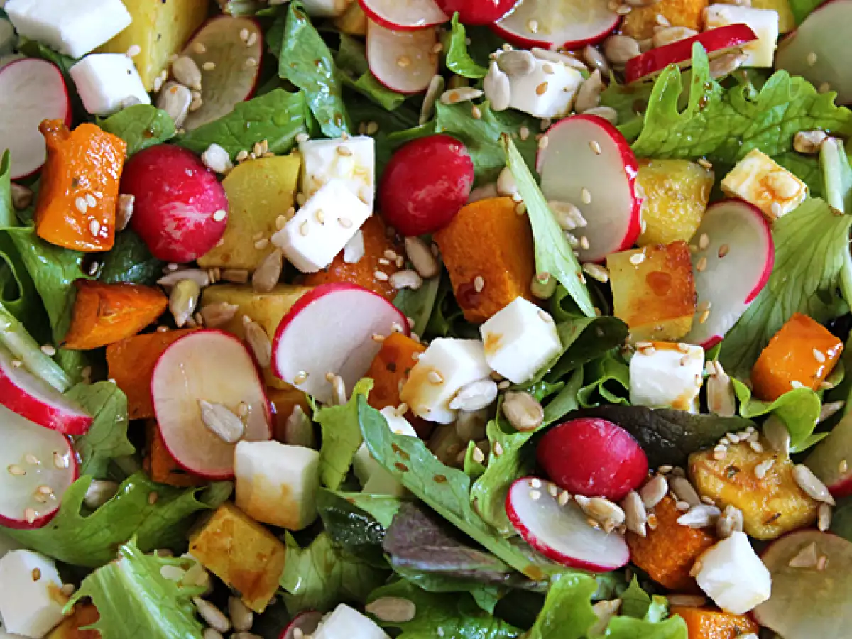 Butternut, burgonya, retek és feta saláta - fotó 4