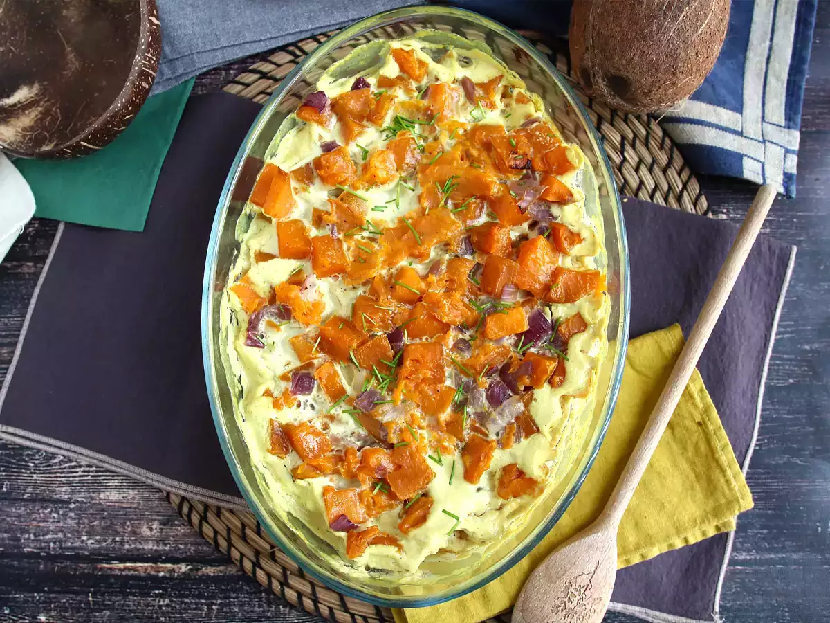 Édesburgonya gratin kókusztejjel és curryvel ízesítve - fotó 4