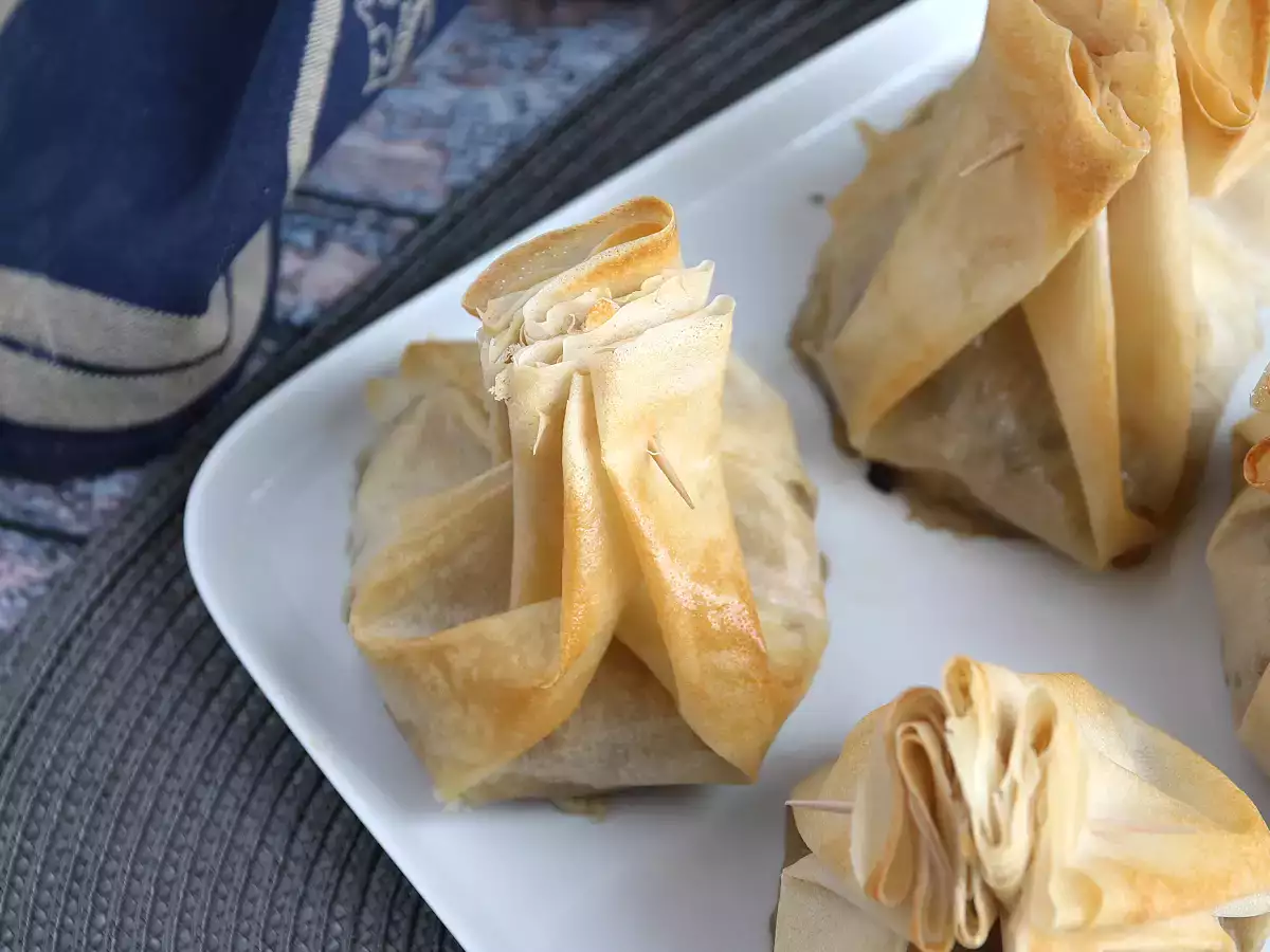 Extra ropogós gomba, Brie sajt és körte aumônières - fotó 3