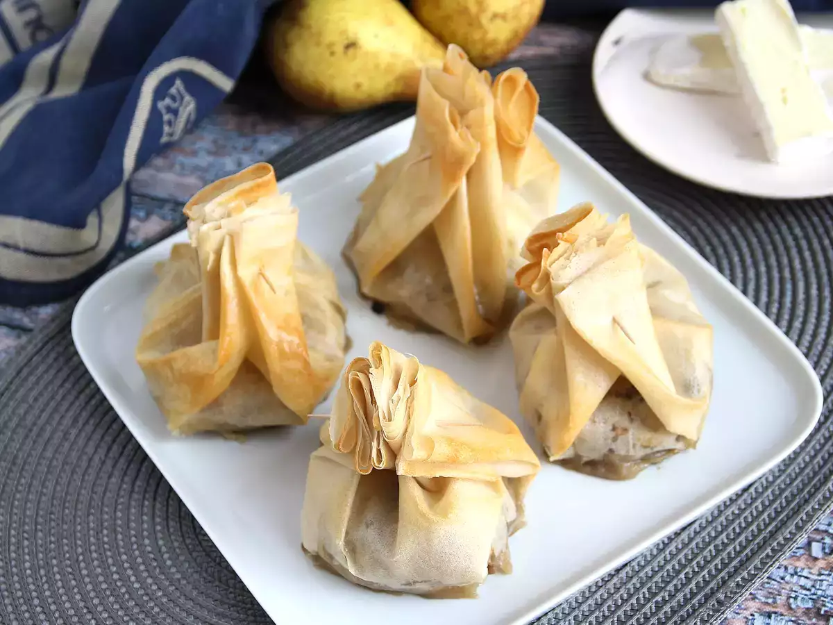 Extra ropogós gomba, Brie sajt és körte aumônières - fotó 4