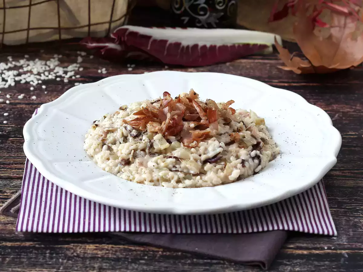 Krémes és ízletes radicchio, bacon és philadelphia rizottó - fotó 4