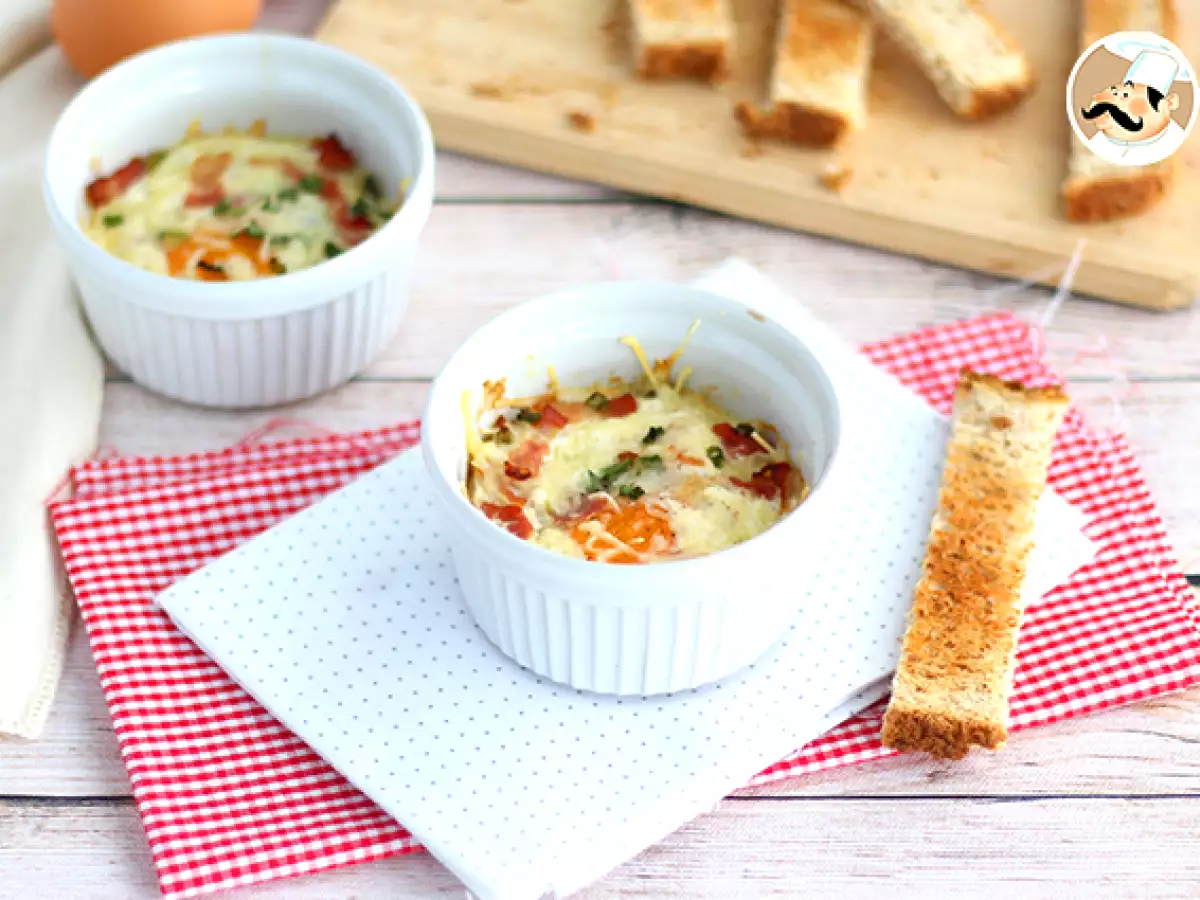 Oeufs cocotte szalonnával és metélőhagymával, gyors recept - fotó 3