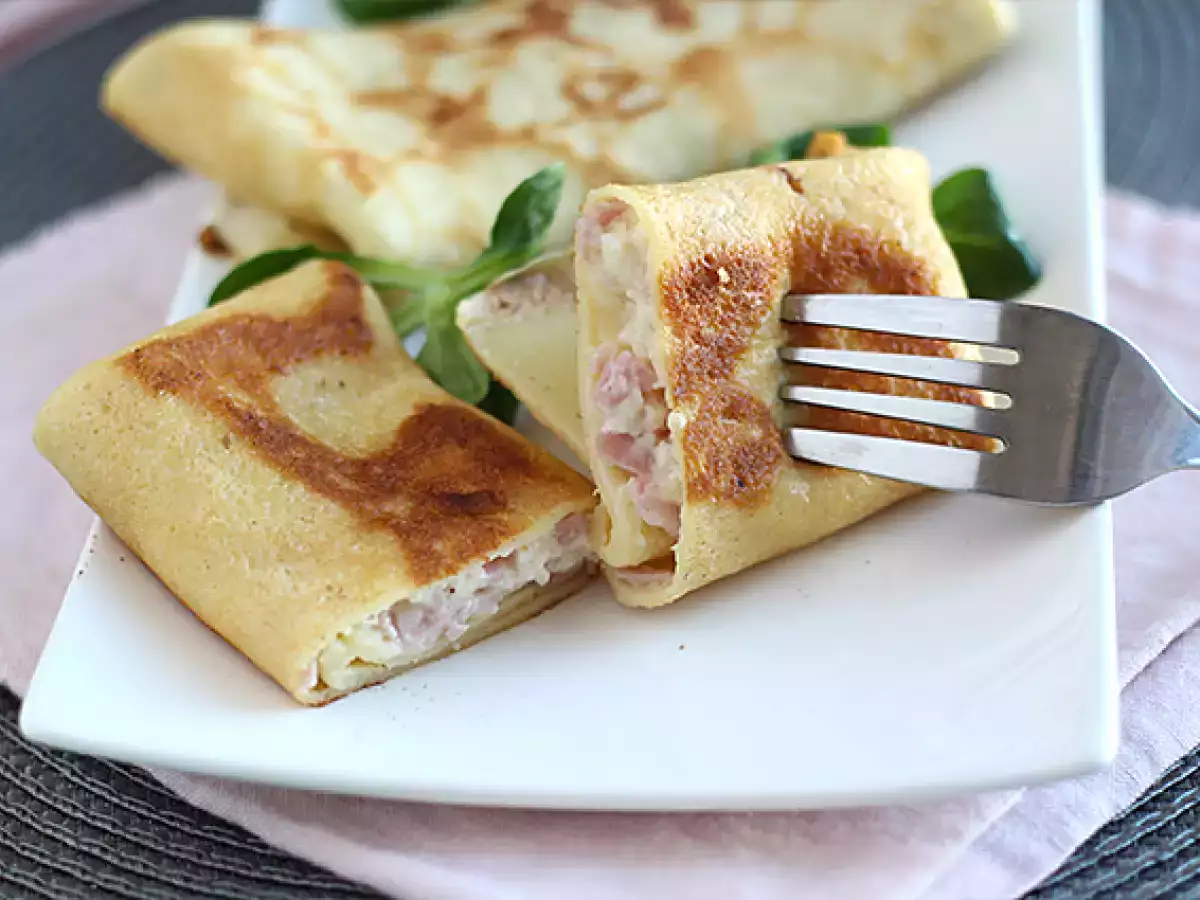 Palacsinta béchamel mártással, sajttal és sonkával töltve - fotó 4
