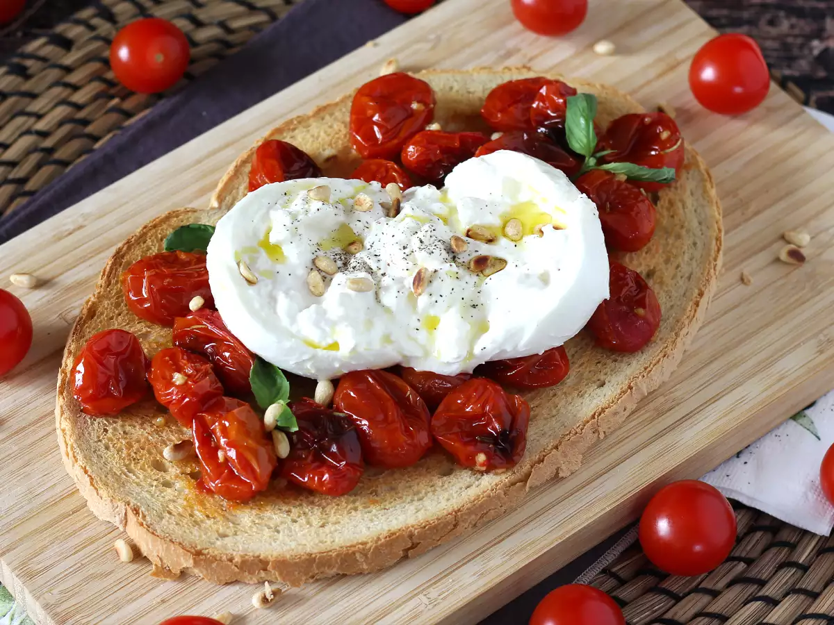 Sült paradicsom és burrata bruschetta - fotó 3