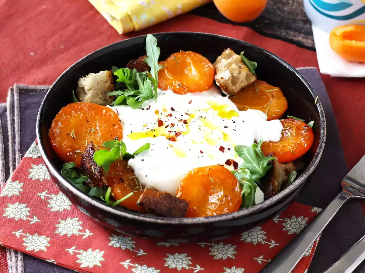 Sült sárgabarack, rukkola és burrata saláta - fotó 3